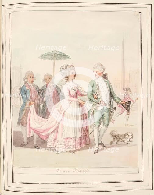 Roman Princess, leaf from 'A Collection of Dresses by David Allan Mostly from Nature', 1776. Creator: David Allan.