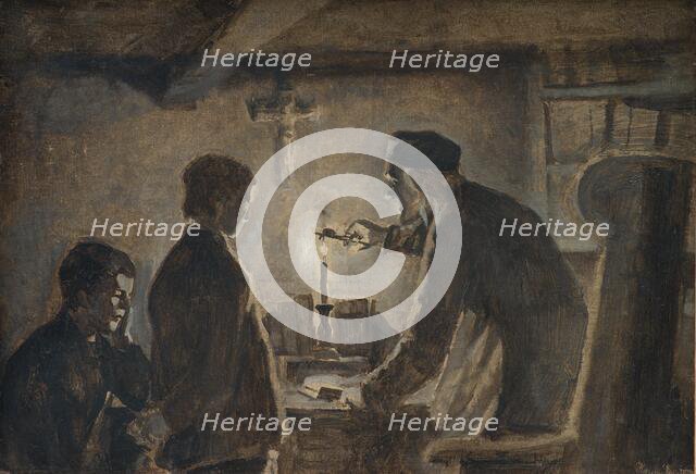 Pastor Sören blows out the candle on the New Year's Eve, 1898-1902. Creator: Hans Smidth.