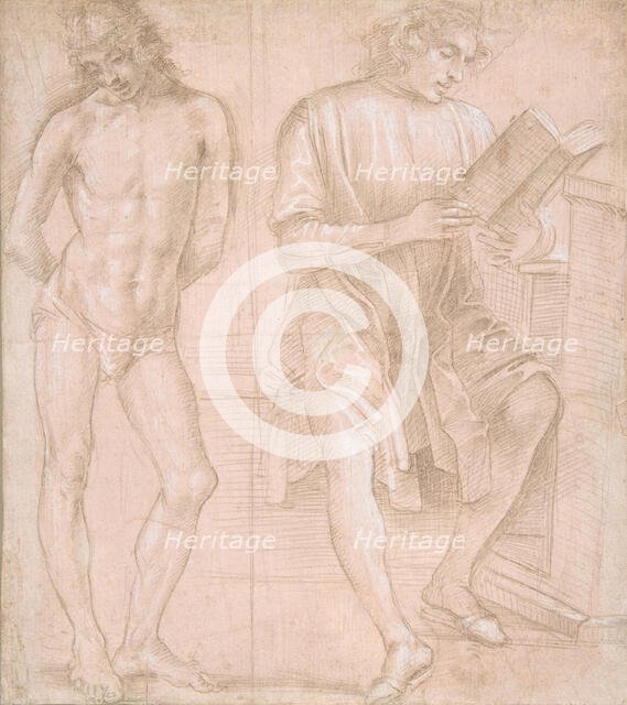 Standing Youth with Hands Behind His Back, and a Seated Youth Reading (recto)..., 1457/58-1504. Creator: Filippino Lippi.