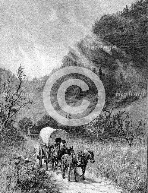 Mule wagon passing through the Cumberland Gap, Kentucky. Artist: Unknown