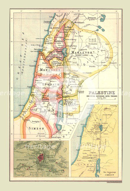 Map of Palestine, Showing Division into Tribes, (1902). Creator: Unknown.