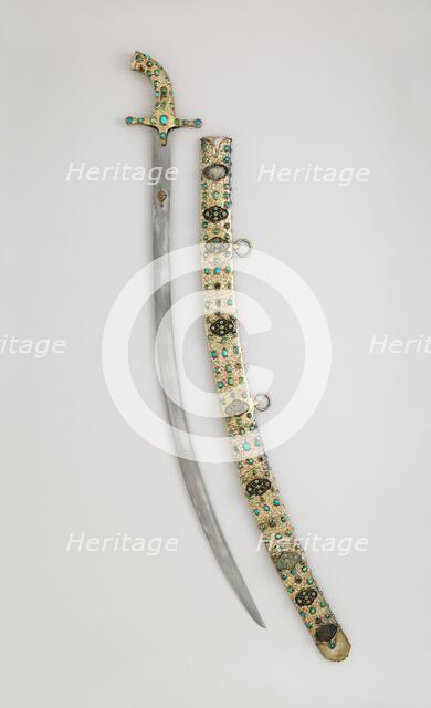 Scimitar with Scabbard, Hilt and scabbard, Turkish; Blade, Iranian, late 16th-17th century. Creator: Unknown.