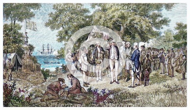 Captain Cook claims Botany Bay, New South Wales, Australia, 1770 (1886). Creator: Unknown.