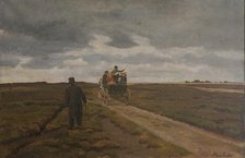 Heath landscape with a day wagon, 1913. Creator: Hans Smidth.