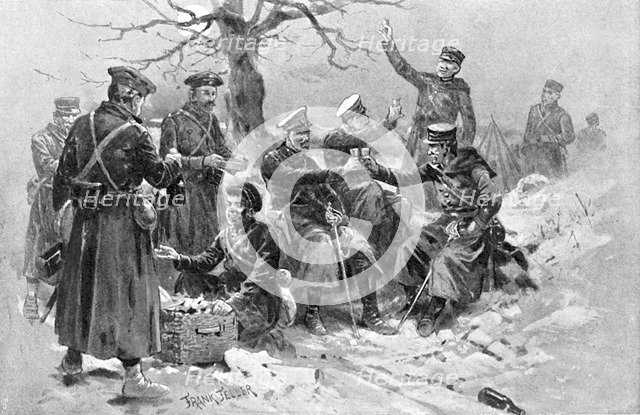 Japanese and Russian soldiers fraternising, Russo-Japanese War, 1904-5. Artist: Unknown