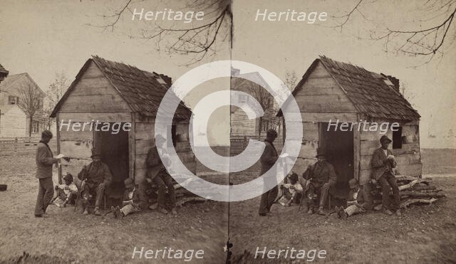 School house. [Man in a top hat in front of a shack with several boys with books], (1868-1900?). Creator: J. N. Wilson.