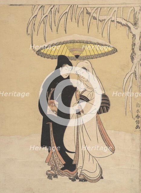 Lovers Walking in the Snow (Crow and Heron), 1764-72., 1764-72. Creator: Suzuki Harunobu.