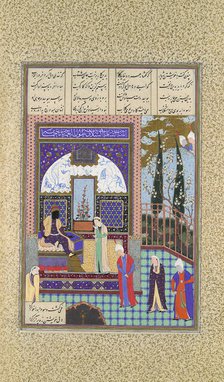 Siyavush Stands Accused by Sudaba before Kai Kavus, Folio 163v..., ca. 1530-35. Creator: 'Abd al-Vahhab.
