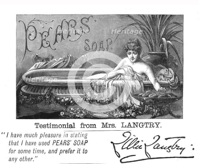 'Pears Soap; Promoted by Lilli Langtry', 1890. Creator: Unknown.