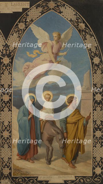 Esquisse pour l'église saint Laurent : Saint Joseph aux pieds de Jésus Christ - la Fuite..., 1878. Creator: Louis Stanislas Faivre-Duffer.