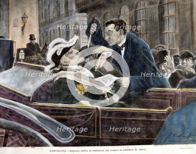 Attack against Maura in Barcelona' Antonio Maura (1853-1925), Spanish statesman, he was several t…
