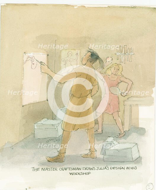 The master craftsman draws out designs for Julia's mosaic floor, 2003. Creator: Judith Dobie.