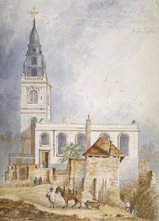 View of the Church of St Michael, Crooked Lane, City of London, 1831. Artist: Percy William Justyne