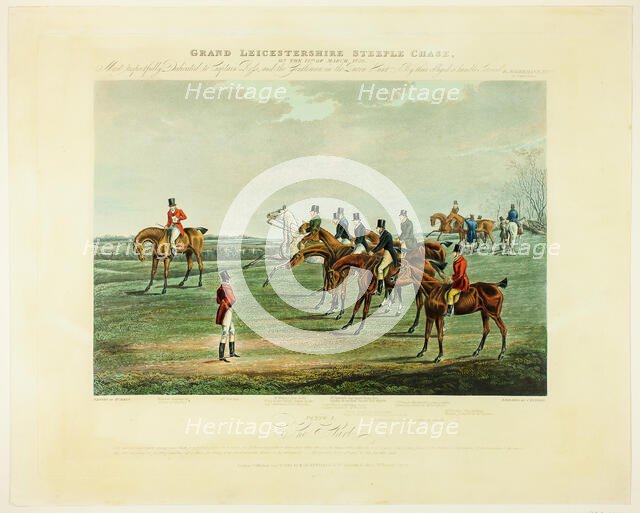 The Start, from The Grand Steeplechase over Leicestershire, published 1830. Creator: Charles Bentley.
