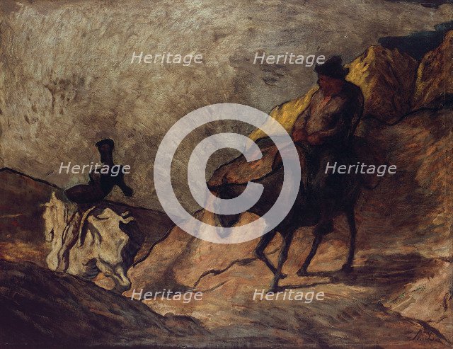 Don Quixote and Sancho Panza, 1866-1867. Artist: Daumier, Honoré (1808-1879)