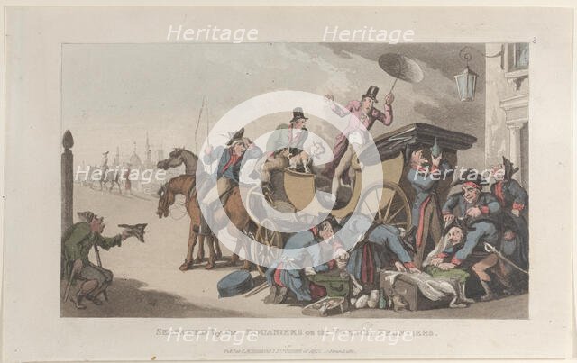 Searched by the Douaniers on the French Frontiers, from "Journal of Sentimental Travels in..., 1821. Creator: Thomas Rowlandson.