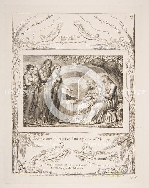 Job accepting Charity, from Illustrations of the Book of Job, 1825-26. Creator: William Blake.