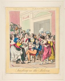 Theatrical Pleasures, Plate 5: Feasting in the Saloon, ca. 1835. Creator: Theodore Lane.