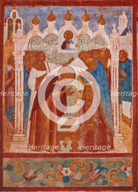 Monastic consecration of Saint Abraham of Rostov. Fresco of the Church of Saint John The Apostle in 