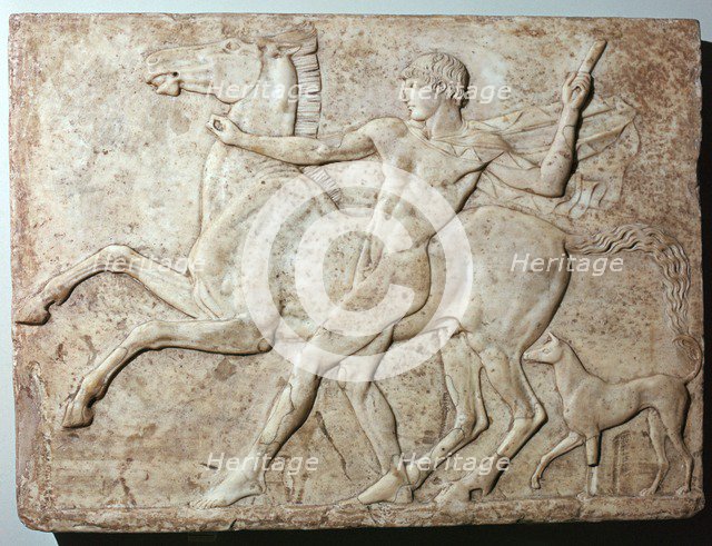 Marble Roman relief of a boy and a horse, Hadrian's villa, 1st century. Artist: Unknown