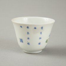 Polychrome and underglaze blue month cup with enamel decoration, 1980s. Artist: Unknown.