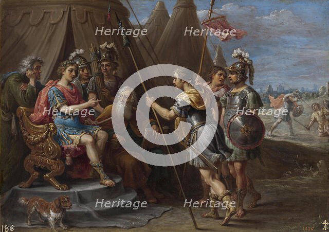 Godfrey and the council listen to the demand of Armida, 1628-1630. Creator: Teniers, David, the Younger (1610-1690).