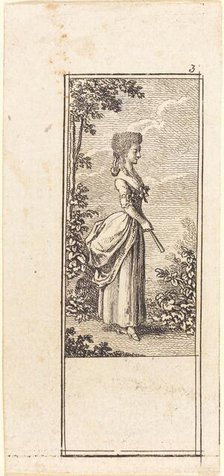 Girl with Fan, Facing Right, 1784. Creator: Daniel Nikolaus Chodowiecki.