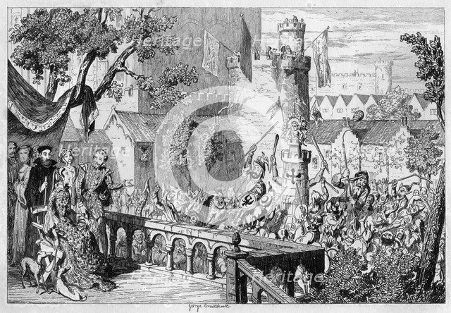 Masque in the palace garden of the Tower of London, 1840.Artist: George Cruikshank