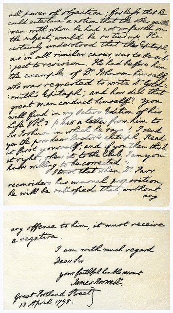Letter from James Boswell to Edmond Malone, 13th April 1795.Artist: James Boswell