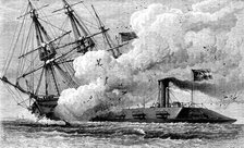 The Confederate ironclad 'Merrimac' sinking the USS 'Cumberland', 1862 (c1880). Artist: Unknown