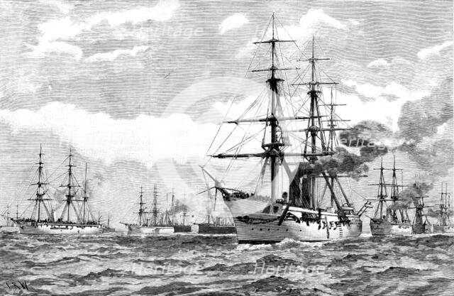 The British Squadron cruising in Mozambique Channel under Rear-Admiral Sir E. R. Fremantle, 1890. Creator: Unknown.