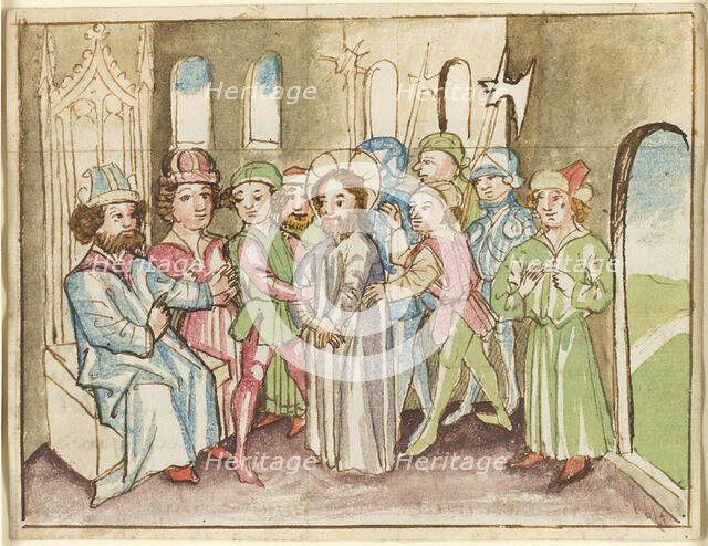 Christ before the High Priest Annas, from a Plenarium, about 1470. Creator: Unknown.