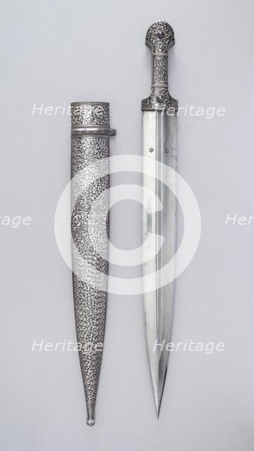 Dagger (Kindjal) with Sheath, Caucasian, possibly northern Dagestan, ca. 1840-50. Creator: Unknown.