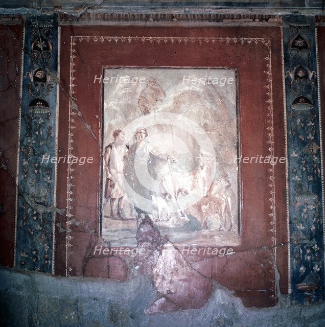 Roman wallpainting of Daedalus, Pasiphae and the Bull, Herculaneum, Italy. Artist: Unknown