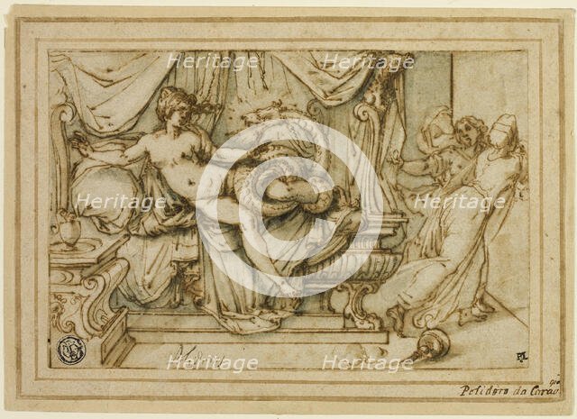 Olympias, Mother of Alexander, Visited by Zeus in the Guise of a Serpent, 1595/99. Creator: Andrea Boscoli.