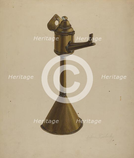 Brass Oil Lamp, c. 1939. Creator: Andrew Topolosky.
