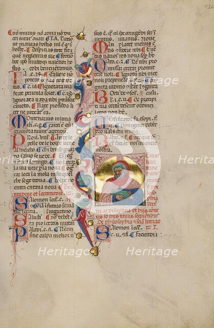 Initial T: Bust Portrait of a Bearded Man; Compendium moralium notabilium, early 15th century. Creator: Cristoforo Cortese.