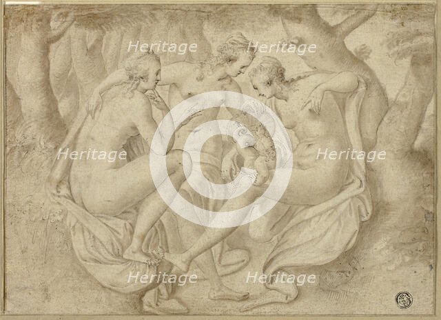 Cecrops' Daughters Uncover Erichthonius (recto); A Battle Scene (verso), 1577/78 (recto). Creator: Anthonie van Montfoort Blocklandt.