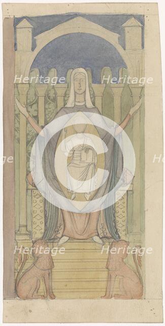 Mary with Christ child, sitting on the throne of Solomon, c. 1869-c. 1925. Creator: Antoon Derkinderen.