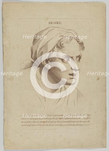 Desire (from Heads Representing the Various Passions of the Soul; as they are Expressed in..., 1765. Creator: Anon.