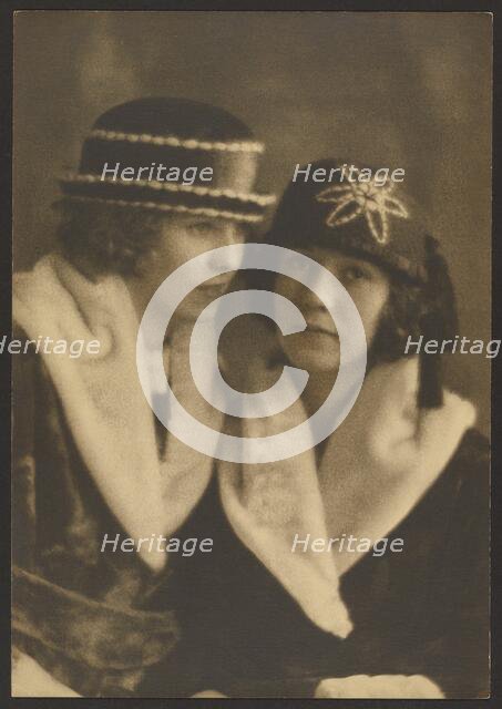 Portrait of Two Women in Hats with White Piping, 1907-1943. Creator: Louis Fleckenstein.