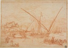 View of a Port: Ships in a Harbor, 1753. Creator: Adriaen Manglard.