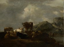 Cattle Resting at a River Crossing, c1654-1655. Creator: Willem Romeyn.