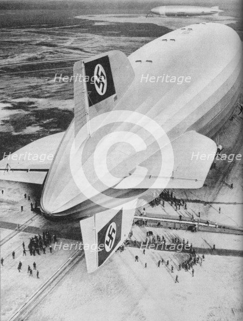 German Zeppelin airship 'Hindenburg' moored at Lakehurst, New Jersey, c1936 (c1937). Artist: Unknown.