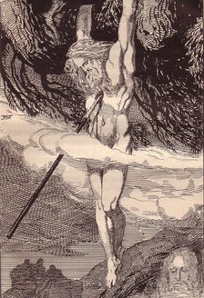 Odin Hanging on the World-Tree. Illustration for The Edda: Germanic Gods and Heroes by Hans von Wo Artist: Stassen, Franz (1869-1949)