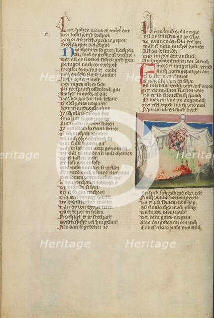 Pinehas Kills Simri and Kosbi; Weltchronik, about 1400-1410. Creator: Unknown.