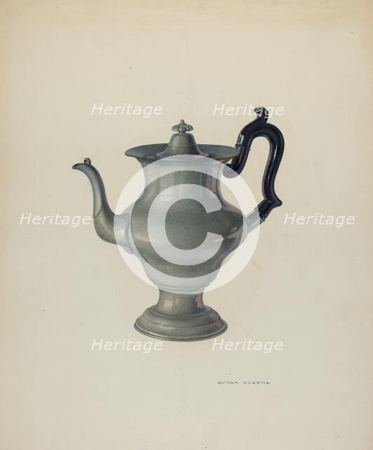 Coffee Pot, c. 1940. Creator: Oscar Bluhme.