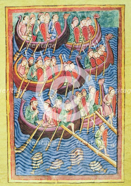 Miniature representing Vikings landing in England during the second wave of migration.