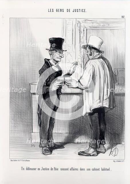 Les Gens de Justice. Un défenseur en Justice de Paix causant affaires..., 1840.  Creator: Honore Daumier.