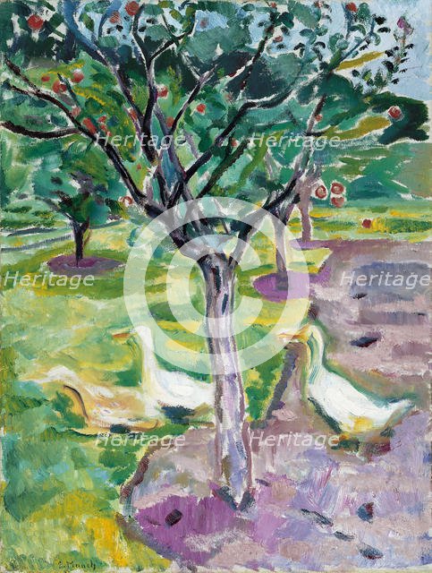 Geese in an Orchard, c. 1911. Artist: Munch, Edvard (1863-1944)